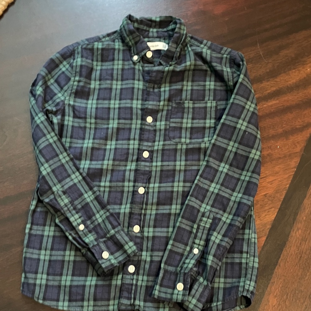 Size 11/12 Abercrombie kids Navy and Forest Plaid Button Down Shirt